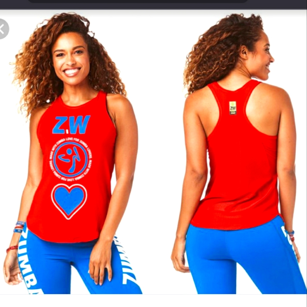 Made with Zumba Love High Neck tank top size small or medium red white blue